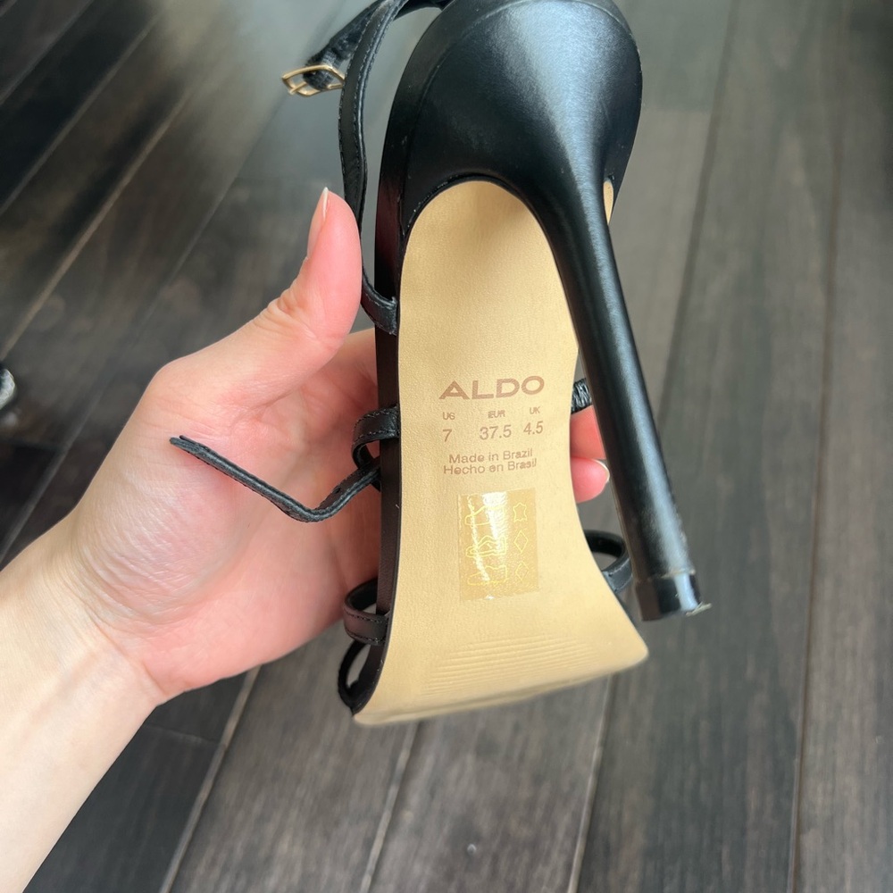 ALDO Black Strappy Heeled Sandals - Square Toe Stiletto Pumps - Picture 6 of 6